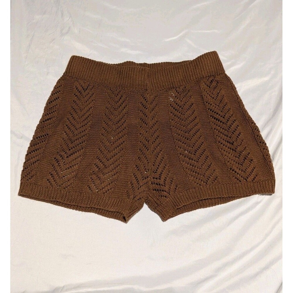 Almost Famous Swim Brown Cover Shorts Knit Crochet Beach Boho Medium
